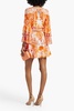 Crystal-embellished printed silk crepe de chine mini wrap dress