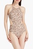 Cutout leopard-print halterneck swimsuit