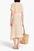 Belted checked linen-blend gauze midi shirt dress