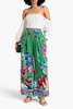 Crystal-embellished printed silk crepe de chine wide-leg pants