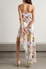 Asymmetric draped printed silk-satin maxi slip dress