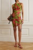 Heatwave asymmetric ruched floral-print stretch-tulle dress