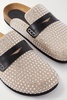 Leather-trimmed crystal-embellished suede slippers