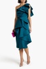 One-shoulder ruffled duchesse satin midi dress