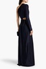 One-sleeve cutout embellished satin-jersey gown