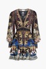 Crystal-embellished printed silk-chiffon mini dress