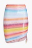 Mare ruched printed coated stretch mini skirt