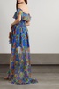 Della off-the-shoulder asymmetric ruffled floral-print silk-chiffon gown