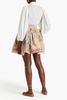 Gathered printed linen and silk-blend gauze mini skirt