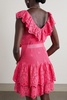 Coco belted ruffled crocheted cotton mini dress