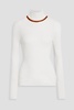 Ria crochet-trimmed ribbed merino wool turtleneck sweater