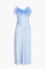 Feather-embellished satin midi slip dress