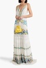 Corded lace-paneled embroidered chiffon maxi dress