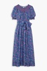 Loretta belted embroidered floral-print woven maxi dress