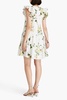 Ruffled floral-print linen mini dress