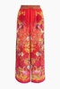 Embellished printed silk crepe de chine wide-leg pants