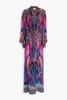 Crystal-embellished printed silk crepe de chine maxi dress