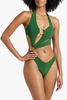 Ring-embellished cutout halterneck swimsuit