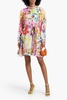 Crystal-embellished printed silk crepe de chine mini shirt dress