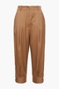 Cropped pleated crepe de chine tapered pants