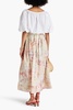 Printed linen and silk-blend midi skirt