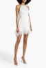 Reece feather-embellished satin mini dress