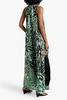 Embellished printed silk crepe de chine wide-leg jumpsuit