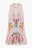 Crystal-embellished printed silk-georgette mini dress