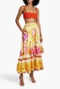 Crystal-embellished printed silk maxi skirt