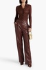 Belted faux leather straight-leg pants