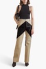 Two-tone leather straight-leg pants