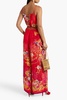 Embellished printed silk crepe de chine wide-leg pants