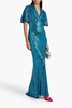 Draped sequined mesh gown