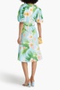 Ruched floral-print cotton-blend poplin midi dress