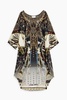 Crystal-embellished printed silk crepe de chine dress