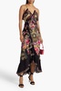 Ruffled printed silk crepe de chine maxi wrap dress