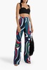 Printed silk-twill wide-leg pants