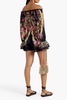 Off-the-shoulder embellished printed silk-chiffon playsuit