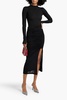 Cutout ruched jersey turtleneck midi dress