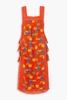 Fiocchini tie-detailed lace-trimmed printed cotton-voile maxi dress