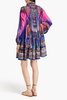 Crystal-embellished printed silk crepe de chine mini shirt dress