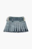 Belted pleated denim mini skirt