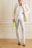 Belted crystal-embellished cotton-blend lace flared pants