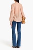 Tie-front layered silk-voile and corded lace blouse