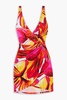 Summer Solstice wrap-effect ruched printed stretch-jersey mini dress