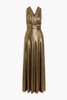 Melika gathered metallic jersey gown