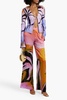 Printed silk-blend satin wide-leg pants