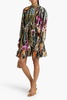 Embellished printed silk crepe de chine mini shirt dress