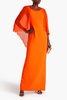 Cape-effect chiffon and crepe gown