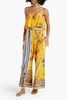 Strapless crystal-embellished printed silk crepe de chine jumpsuit